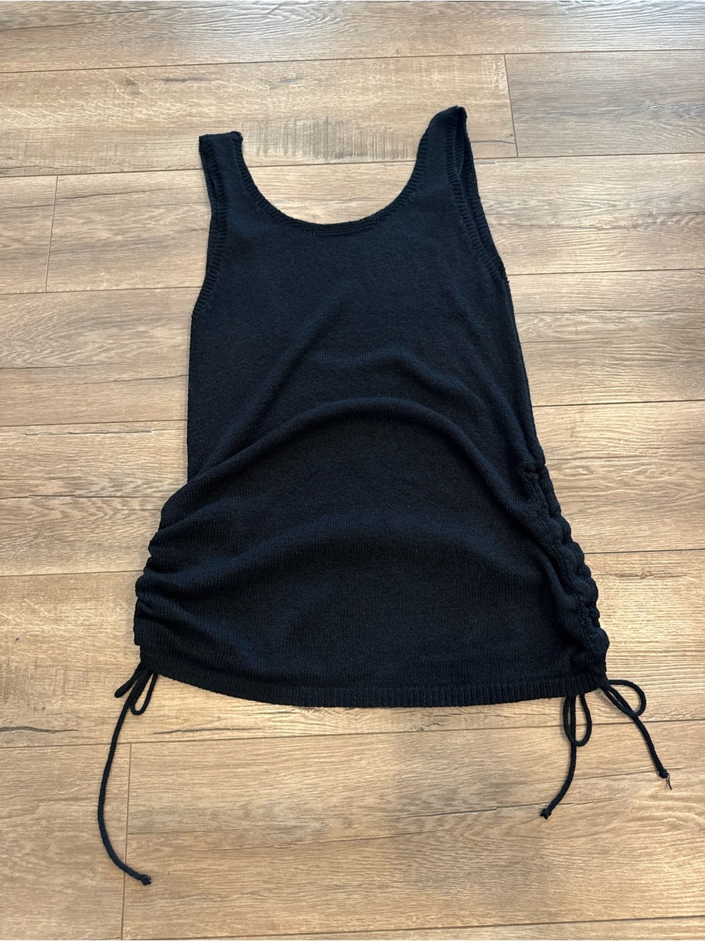 Black Knit Swim Cover Up with Side Drawstrings